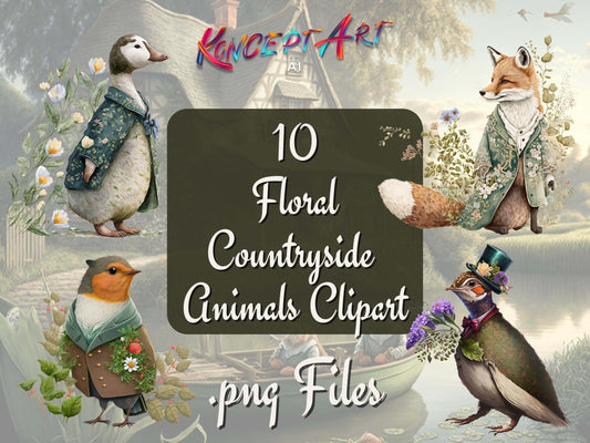 Floral Countryside Animals Clipart Bundle