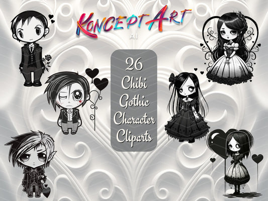 26 x Chibi Gothic Valentine Clipart Bundle