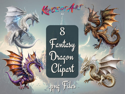 Fantasy Dragon Cliparts Bundle