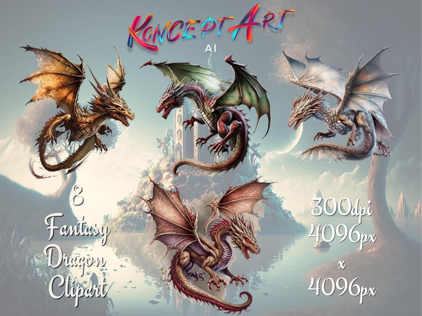 Fantasy Dragon Cliparts Bundle