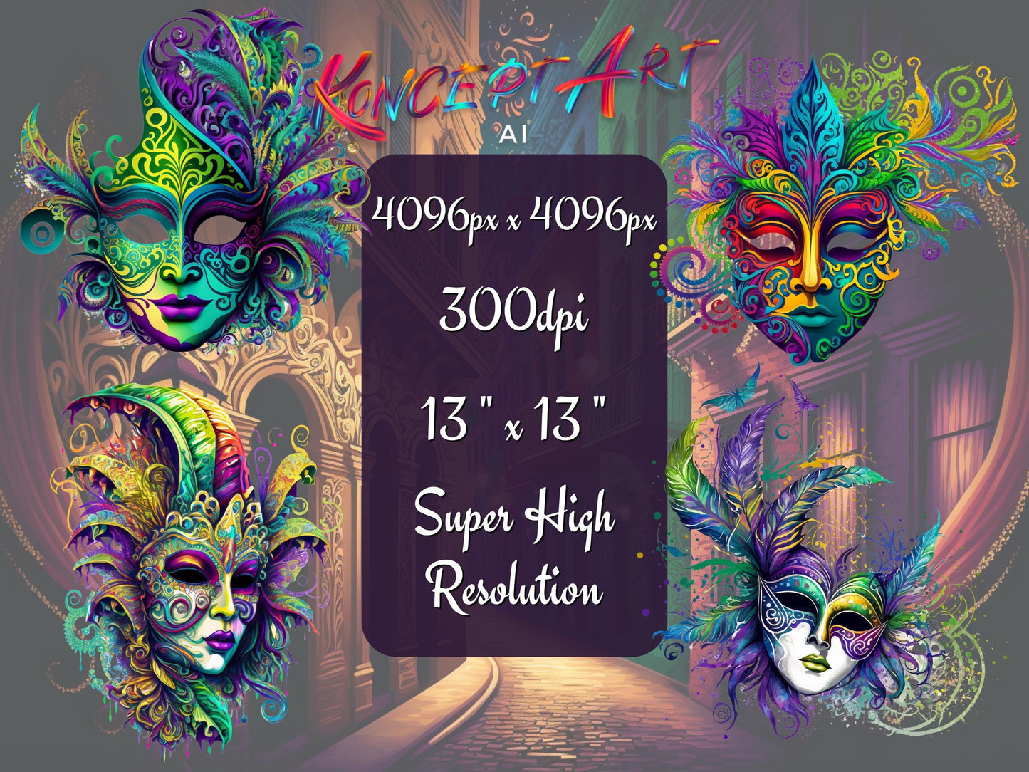 Colorful Mardi Gras Mask Clipart Bundle