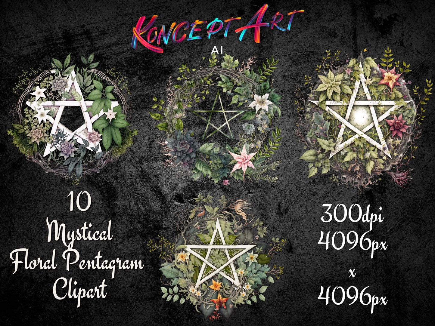 Mystical Witchcraft Pentagram Clipart Bundle