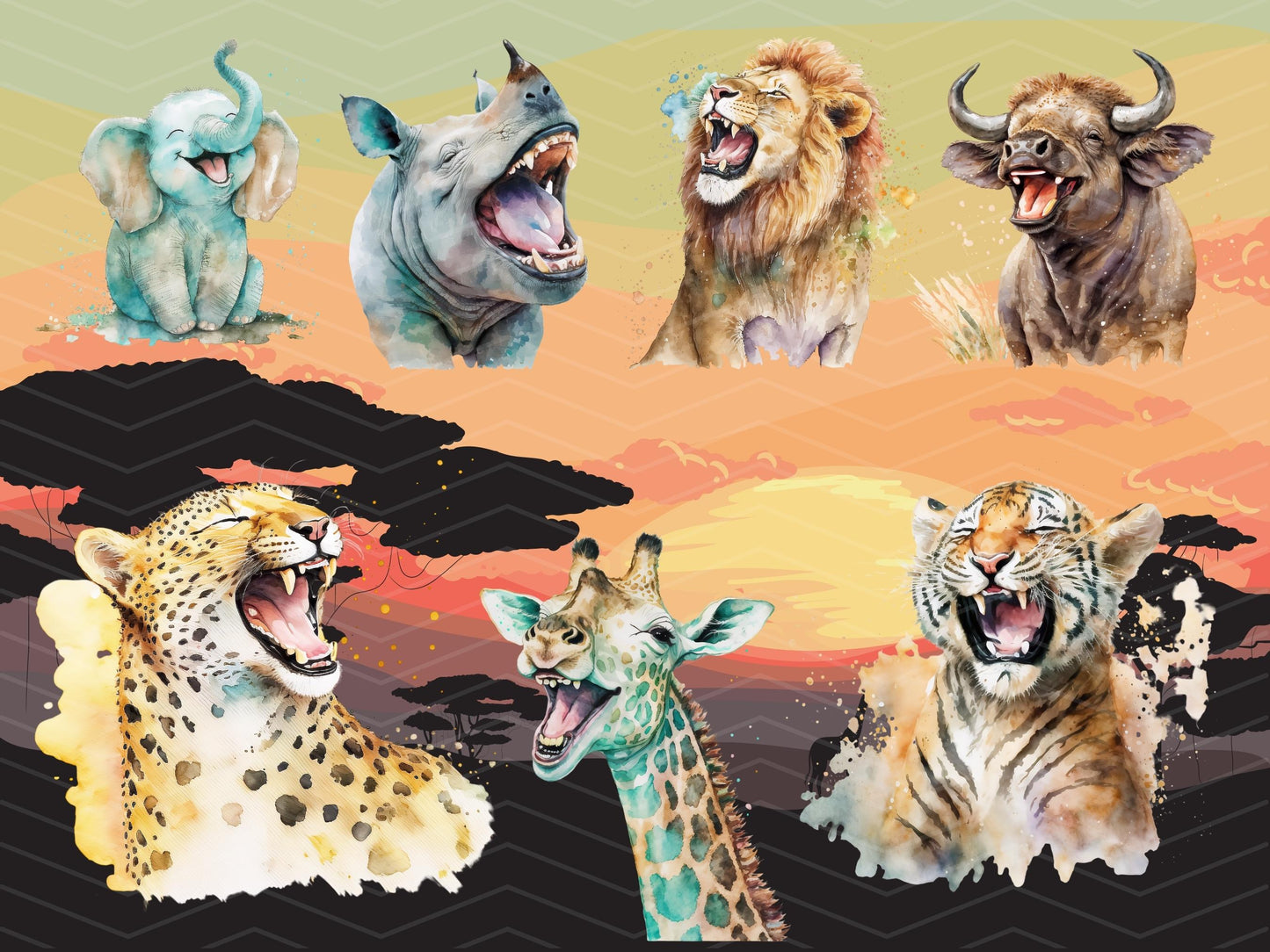 28 Cute Laughing Safari Animals Clipart Bundle