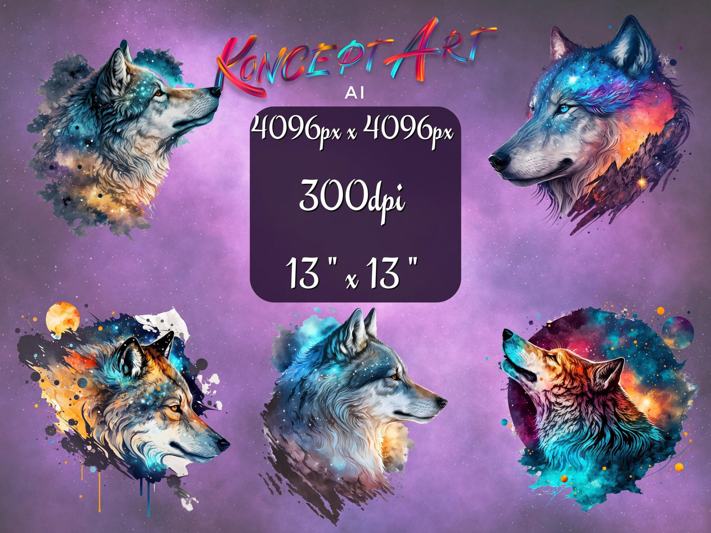 17 x Celestial Wolf Head Clipart Bundle