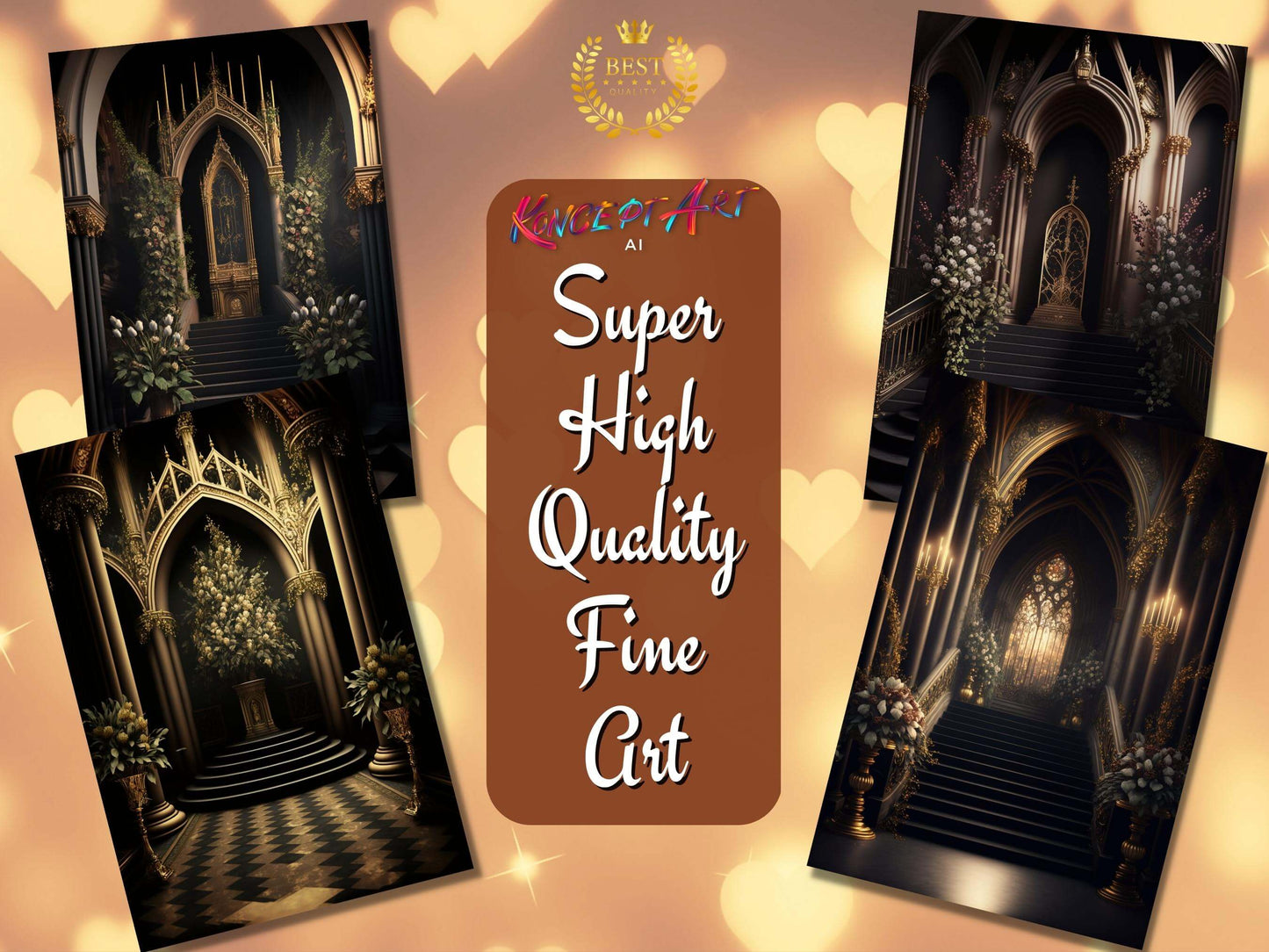 Black and Gold Valentine Digital Gothic Church Backdrops