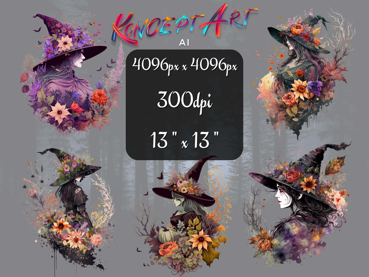 Mystical Witchcraft Floral Witch Clipart Bundle