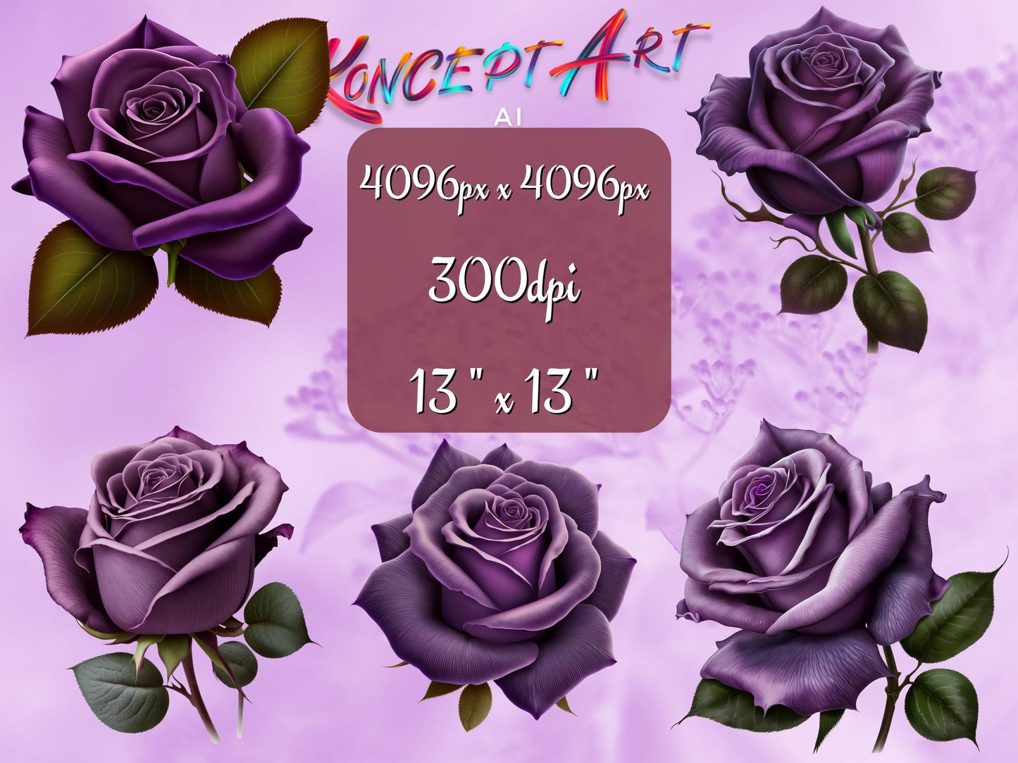 12 x Beautiful Purple Rose Clipart Bundle