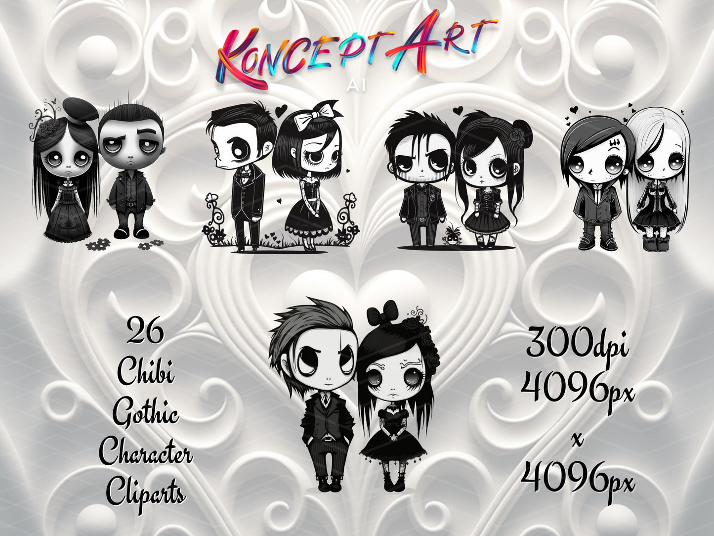 26 x Chibi Gothic Valentine Clipart Bundle