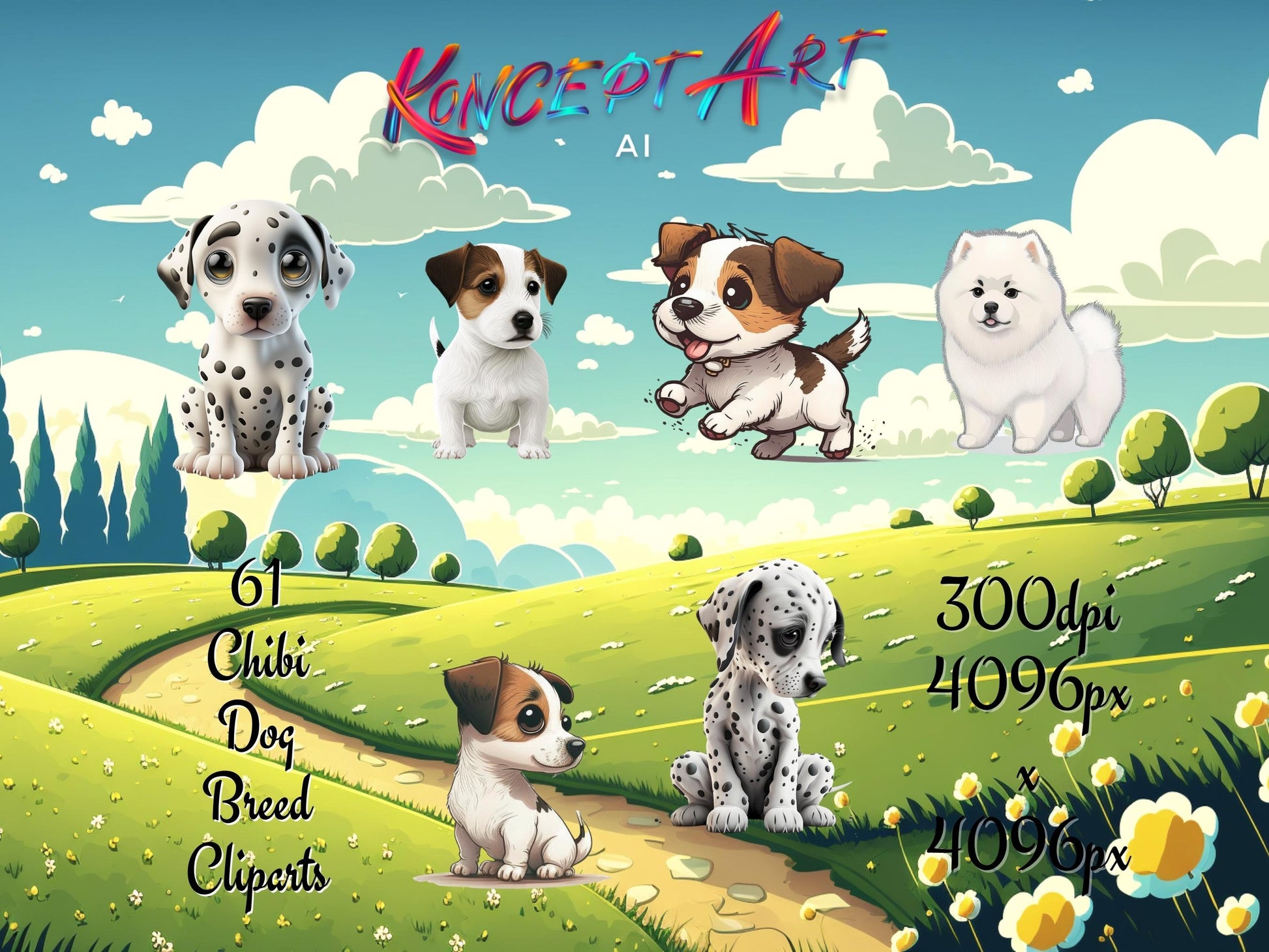 Chibi Dog Breeds Clipart Bundle