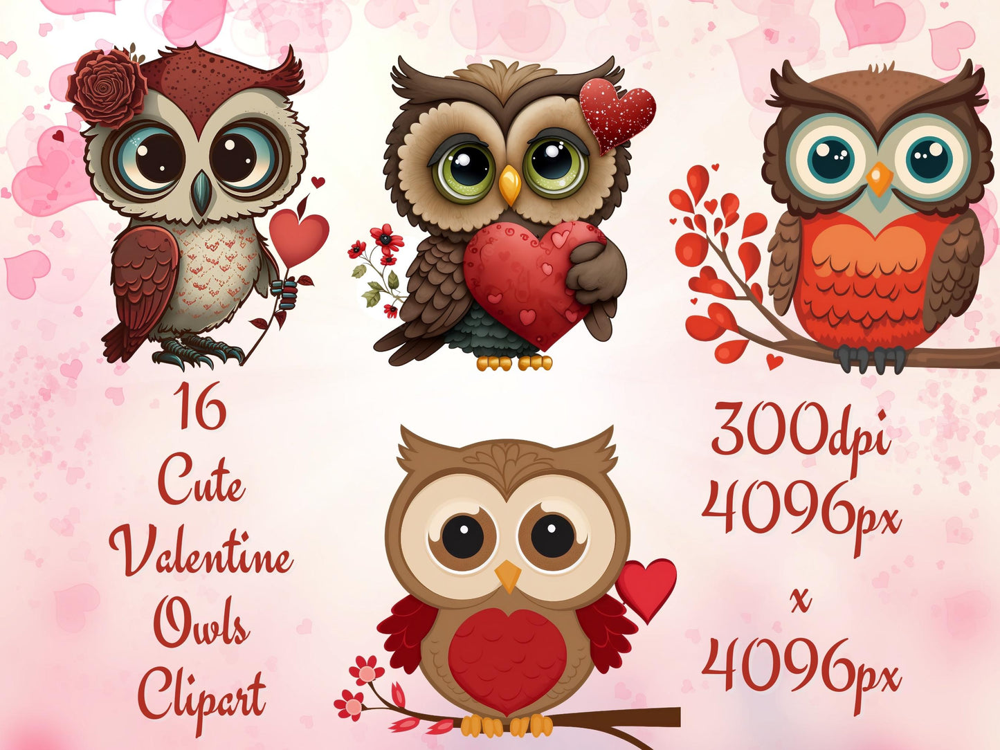 16 x Cute Valentine Owl Cliparts Bundle