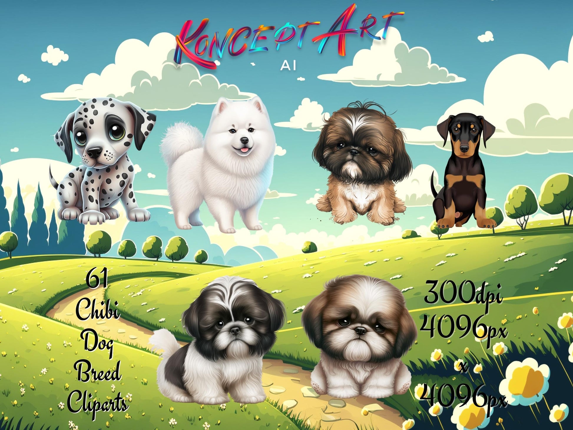 Chibi Dog Breeds Clipart Bundle