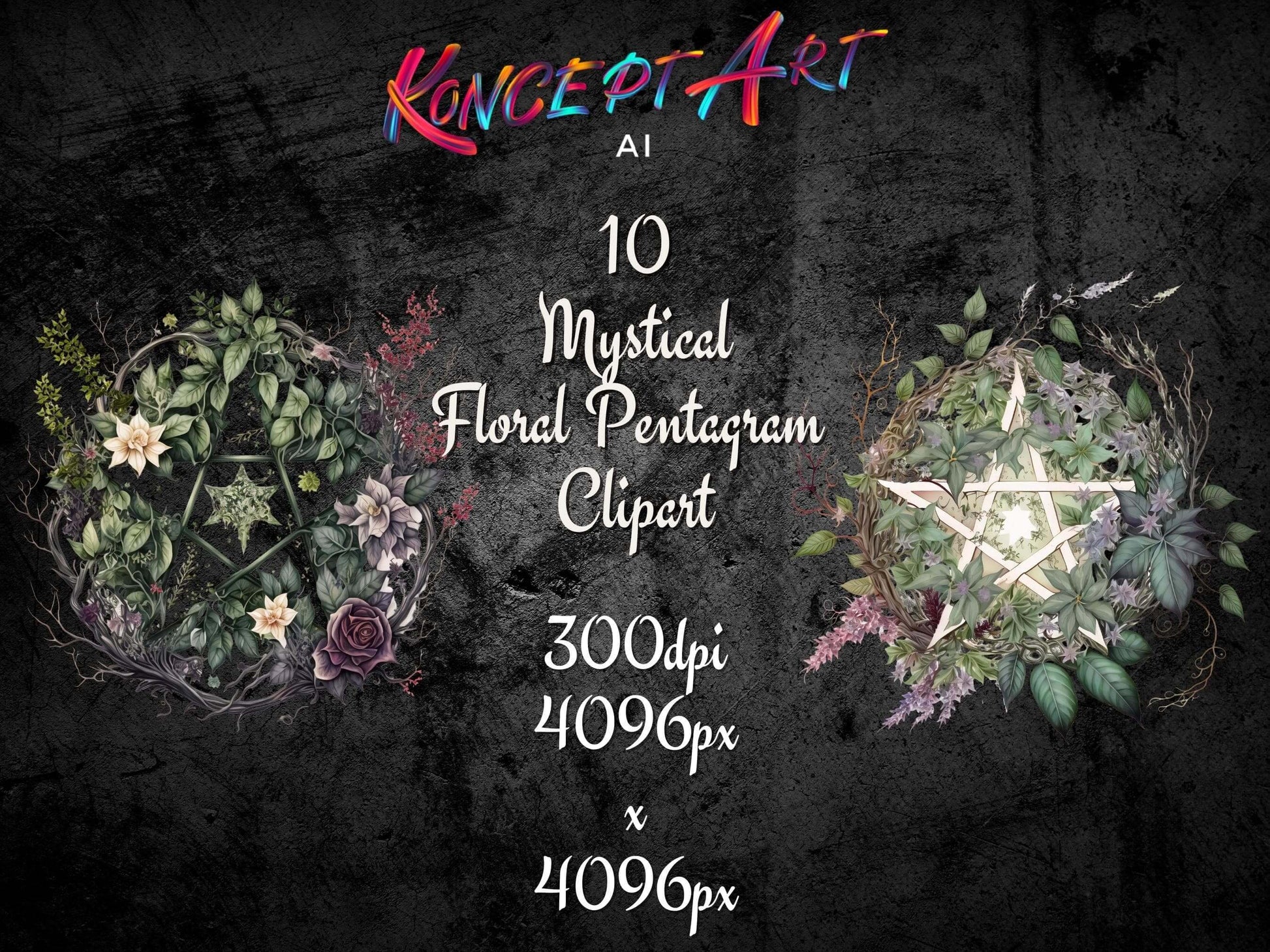 Mystical Witchcraft Pentagram Clipart Bundle