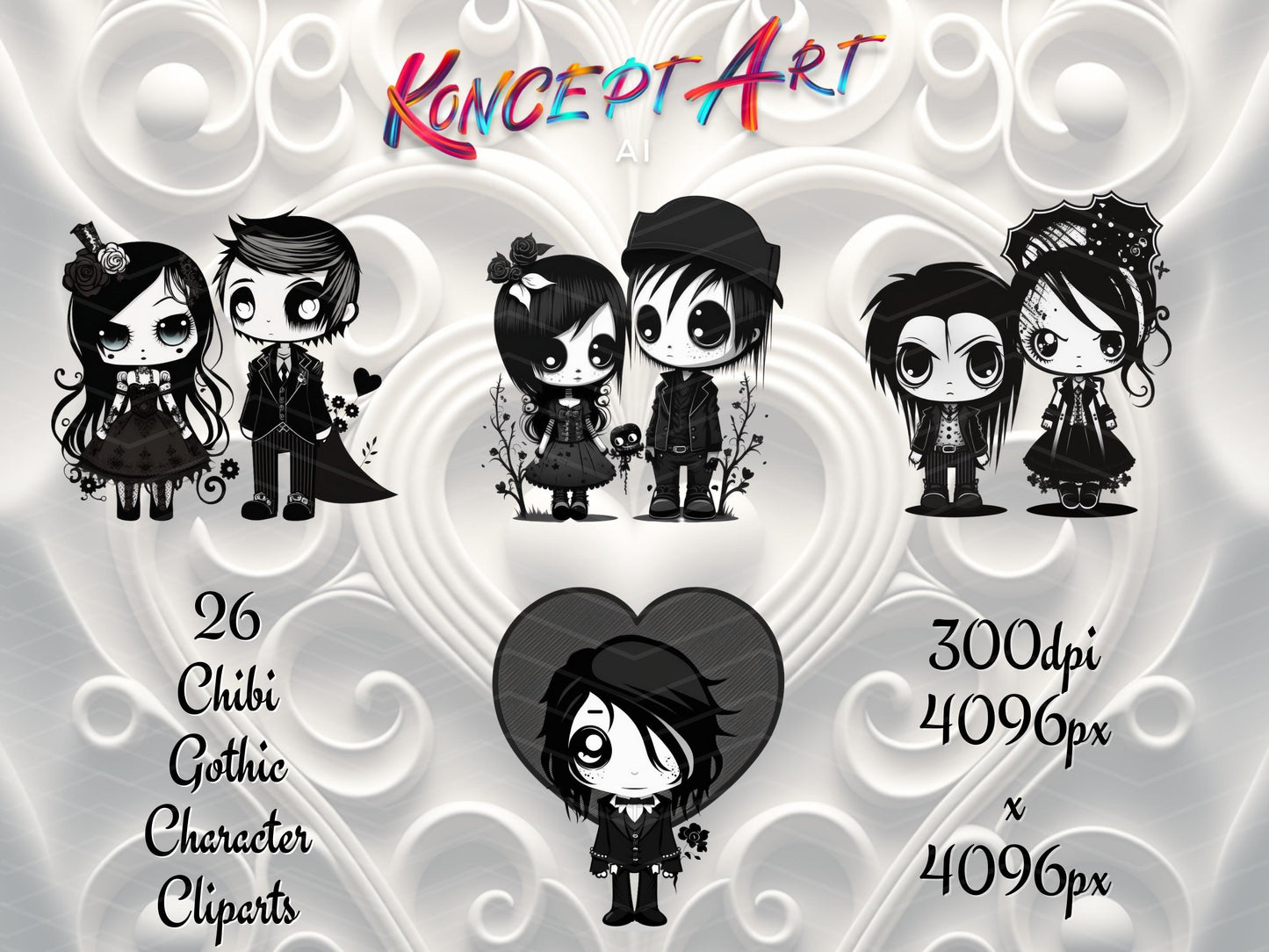 26 x Chibi Gothic Valentine Clipart Bundle