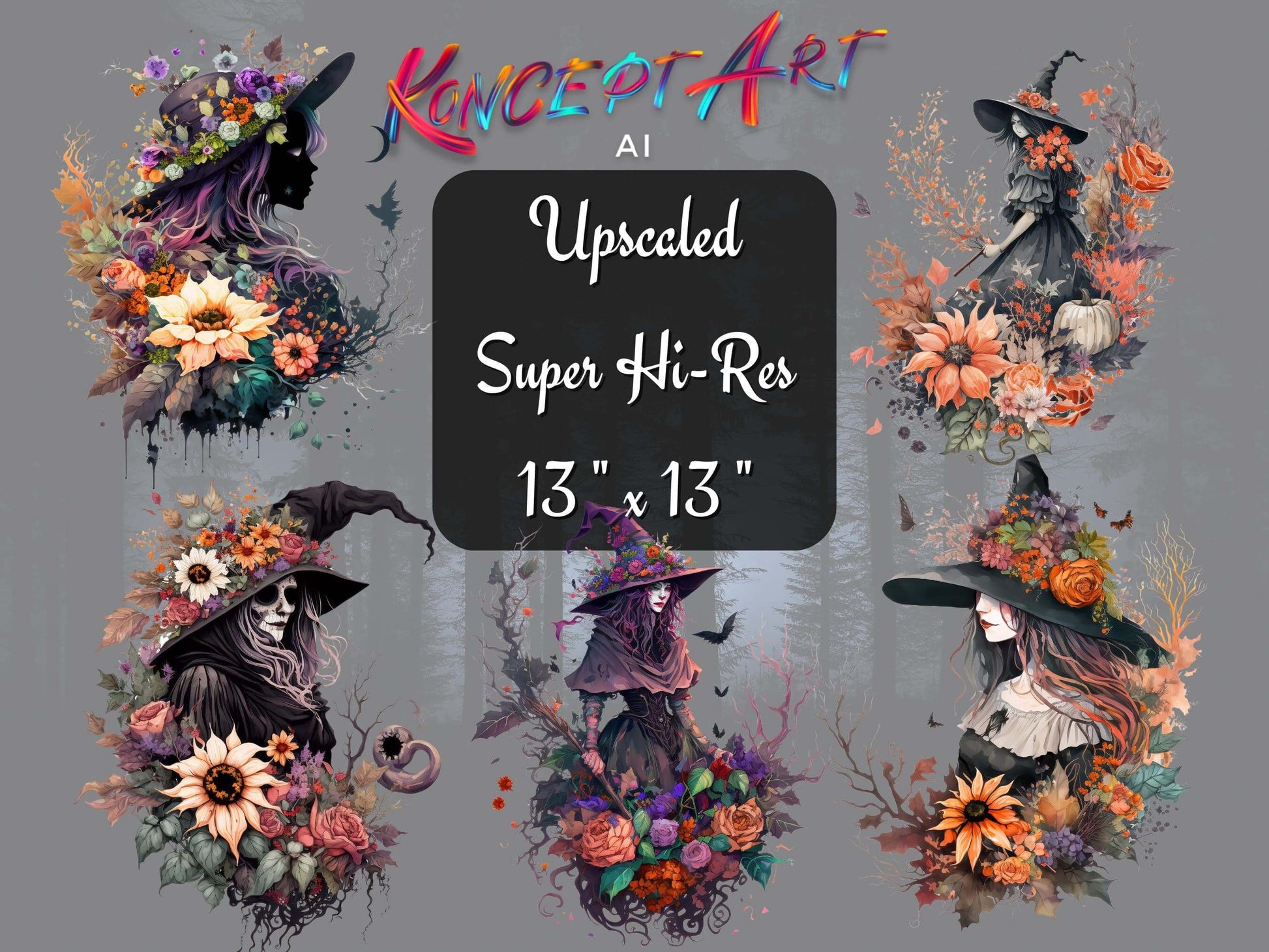 Mystical Witchcraft Floral Witch Clipart Bundle