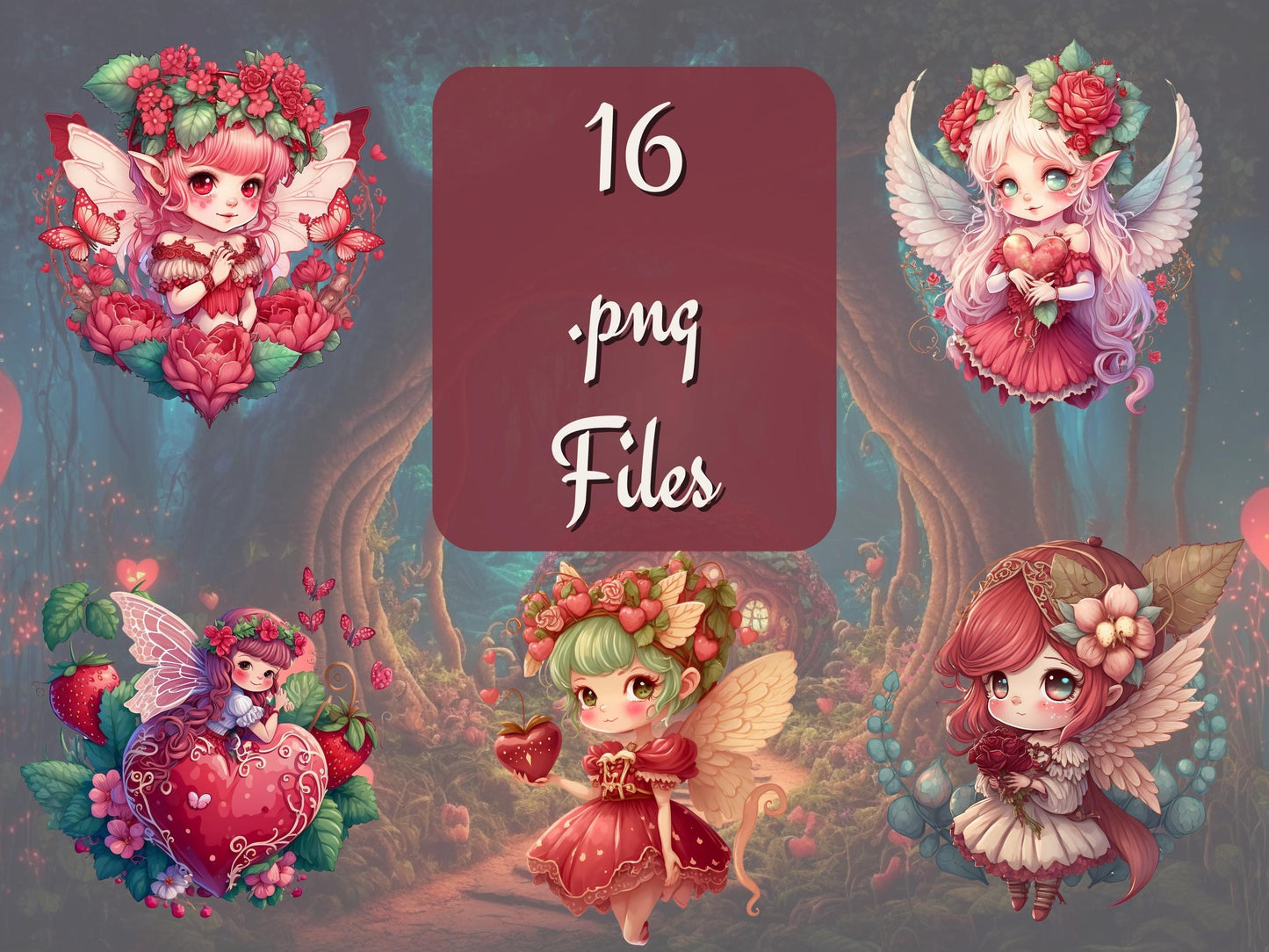 Chibi Floral Fairycore Valentine Fairy Clipart Bundle