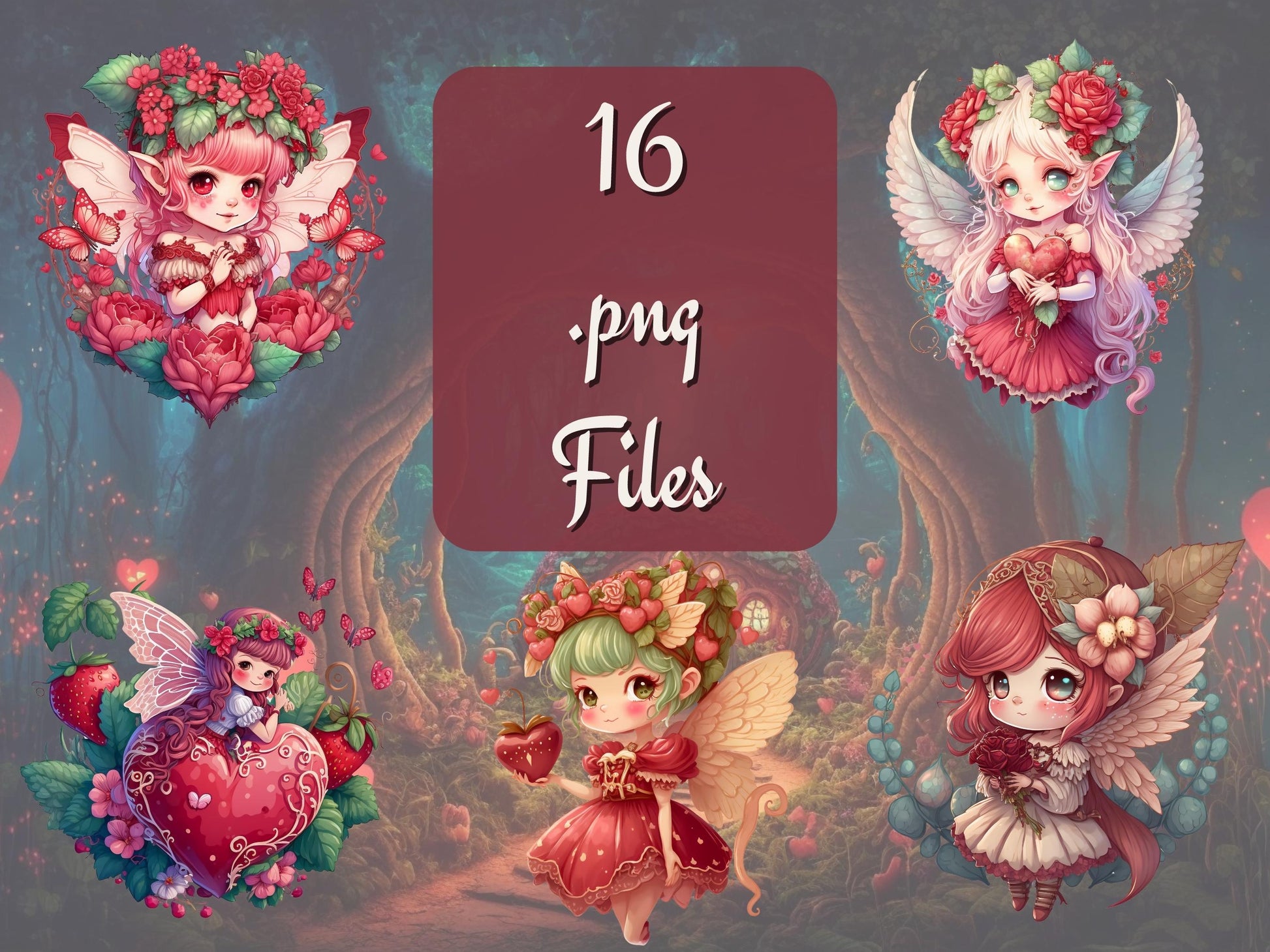 Chibi Floral Fairycore Valentine Fairy Clipart Bundle