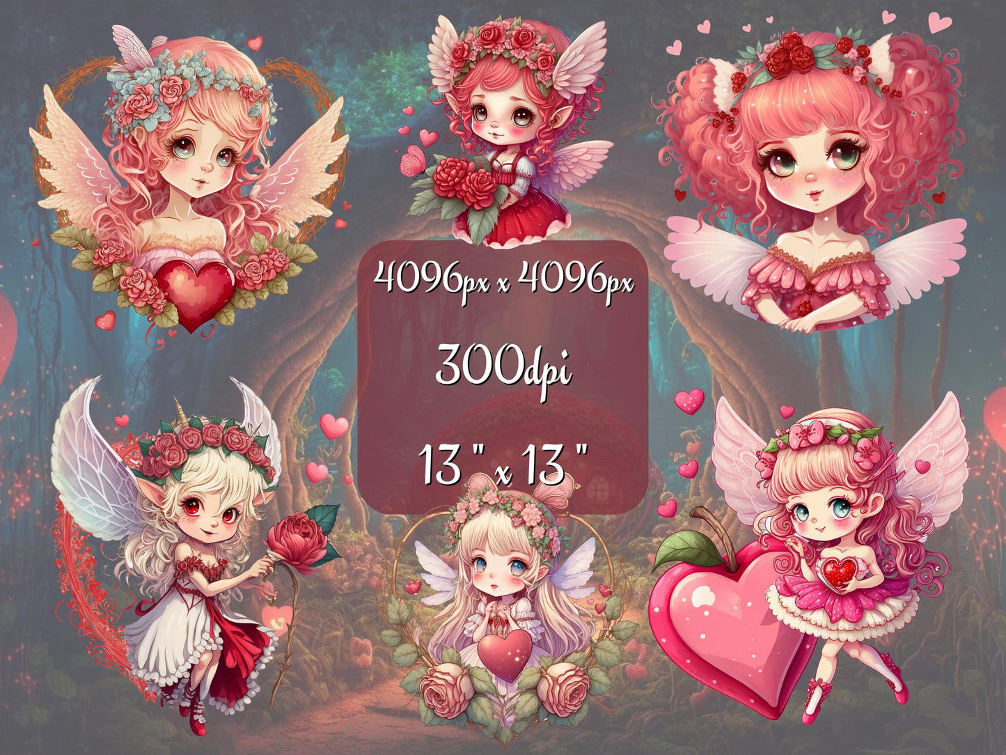 Chibi Floral Fairycore Valentine Fairy Clipart Bundle