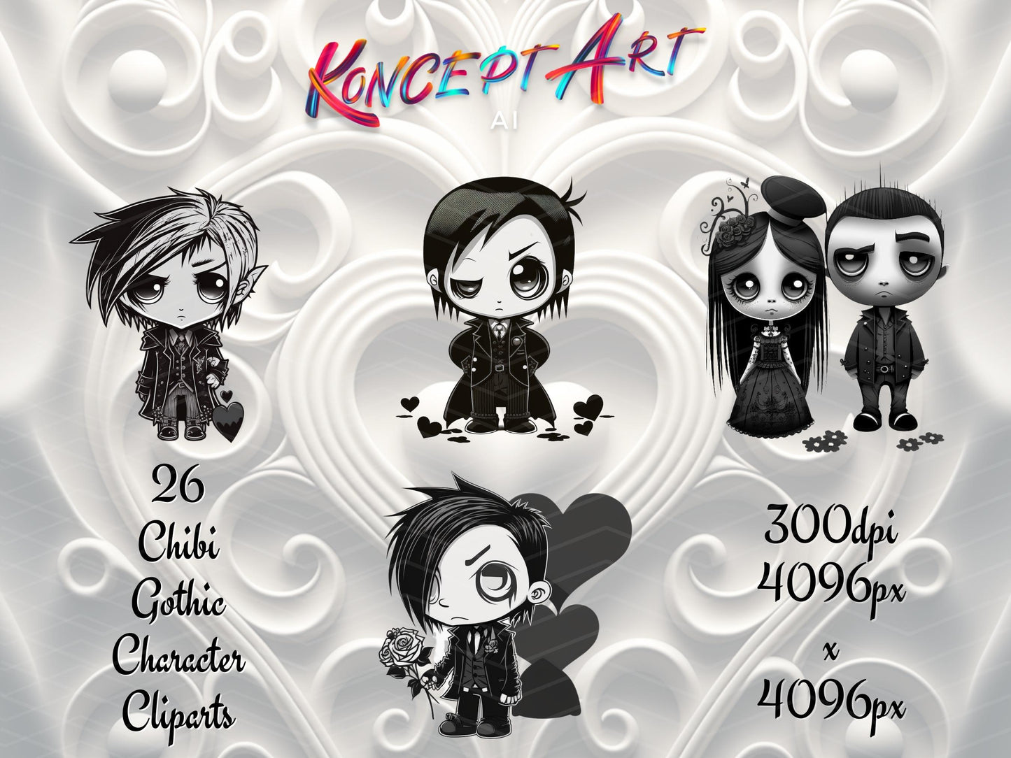 26 x Chibi Gothic Valentine Clipart Bundle