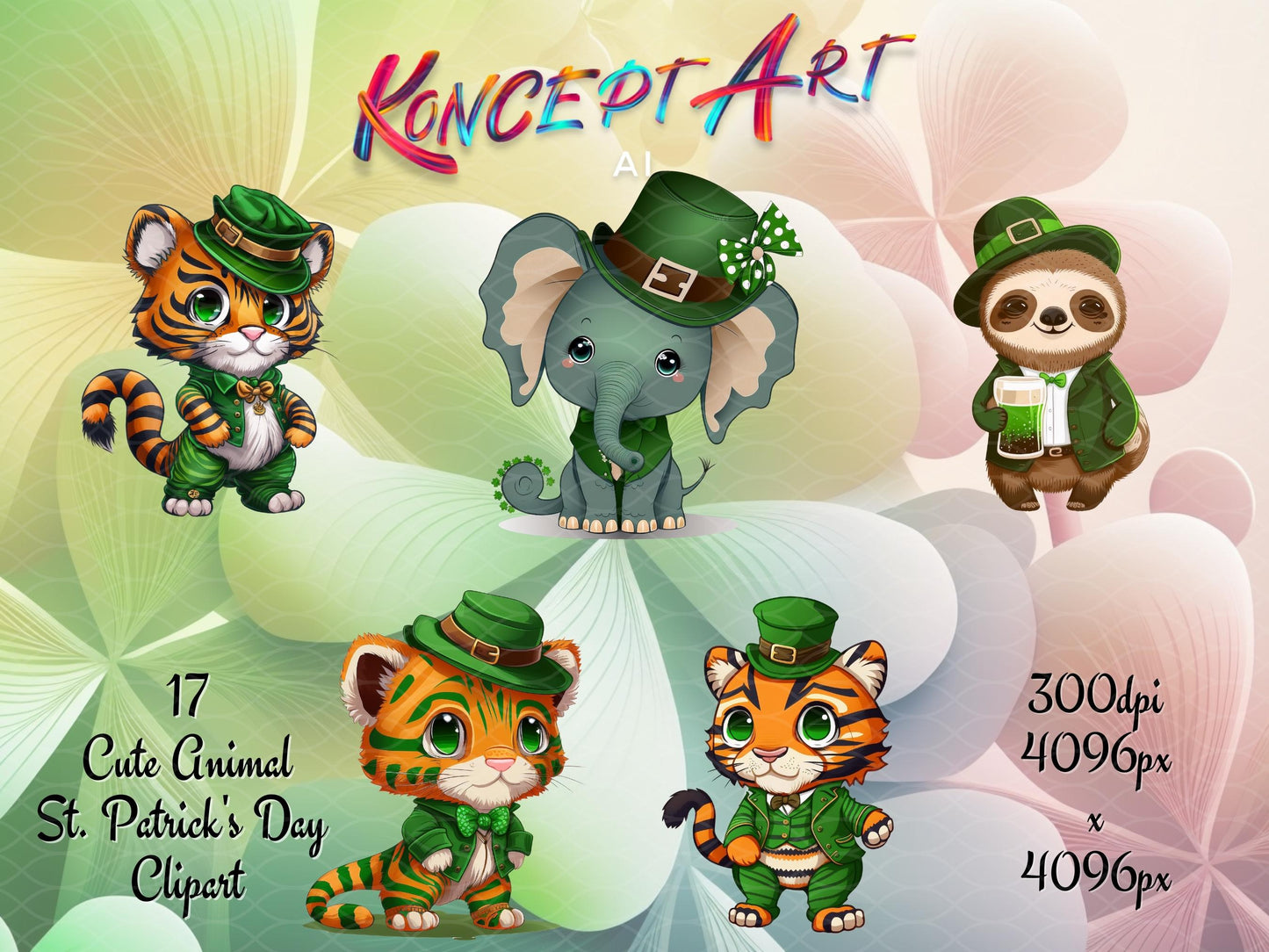 17 x Super Cute St. Patrick's Day Animal Clipart Bundle