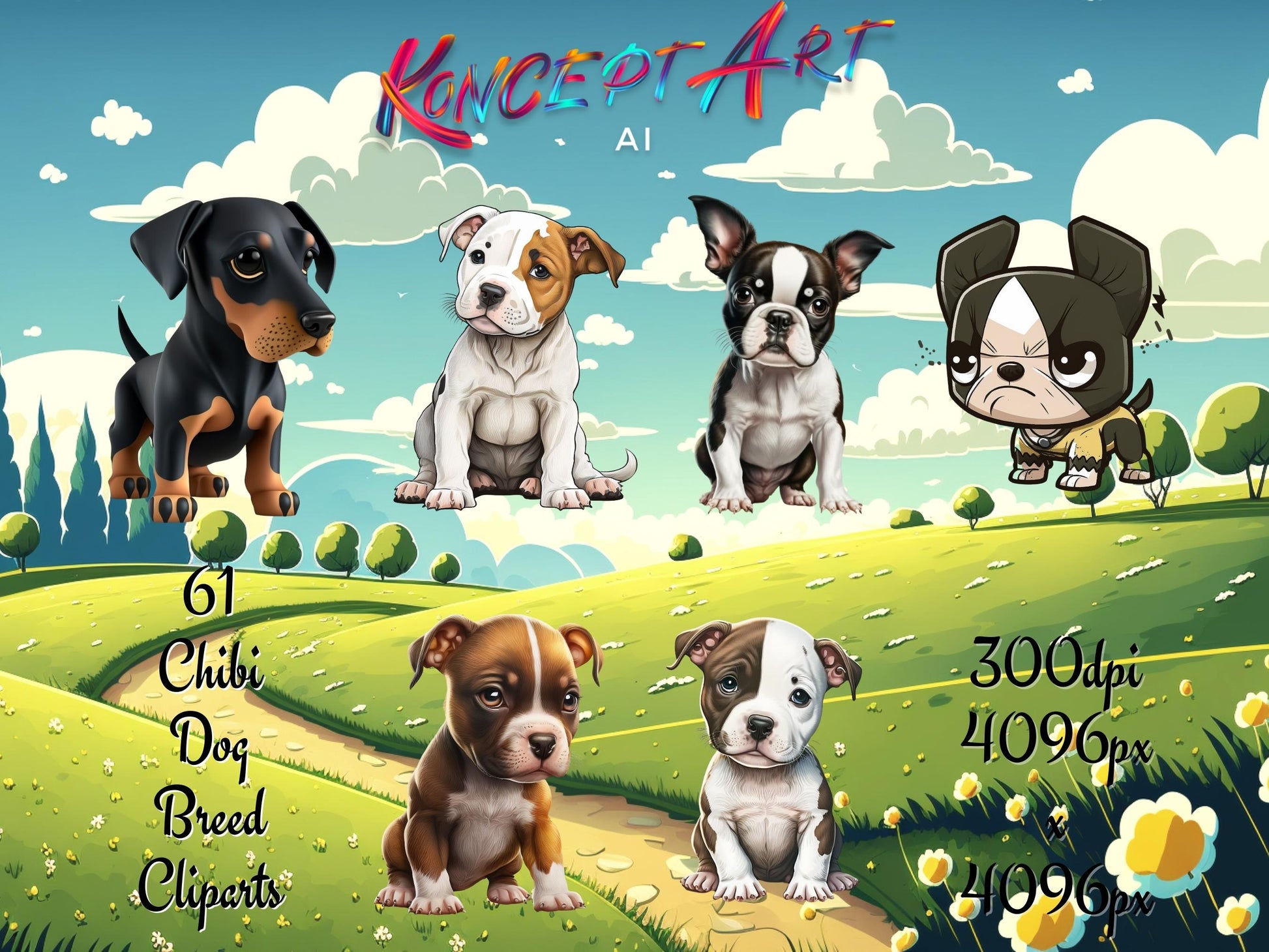 Chibi Dog Breeds Clipart Bundle