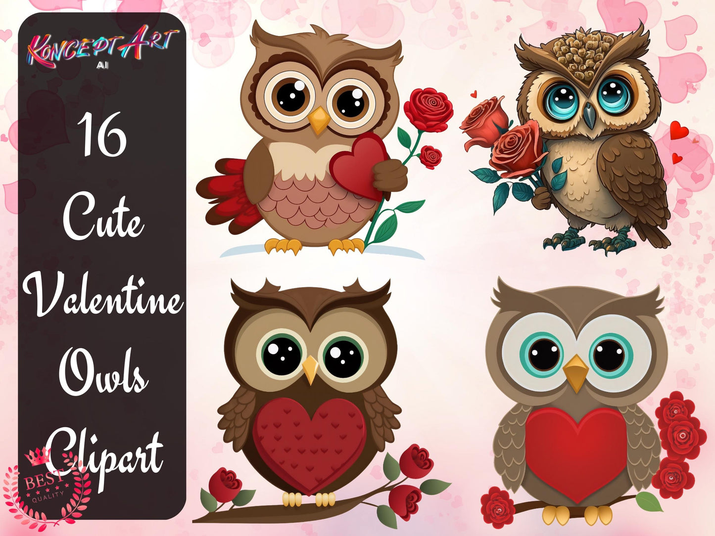 16 x Cute Valentine Owl Cliparts Bundle