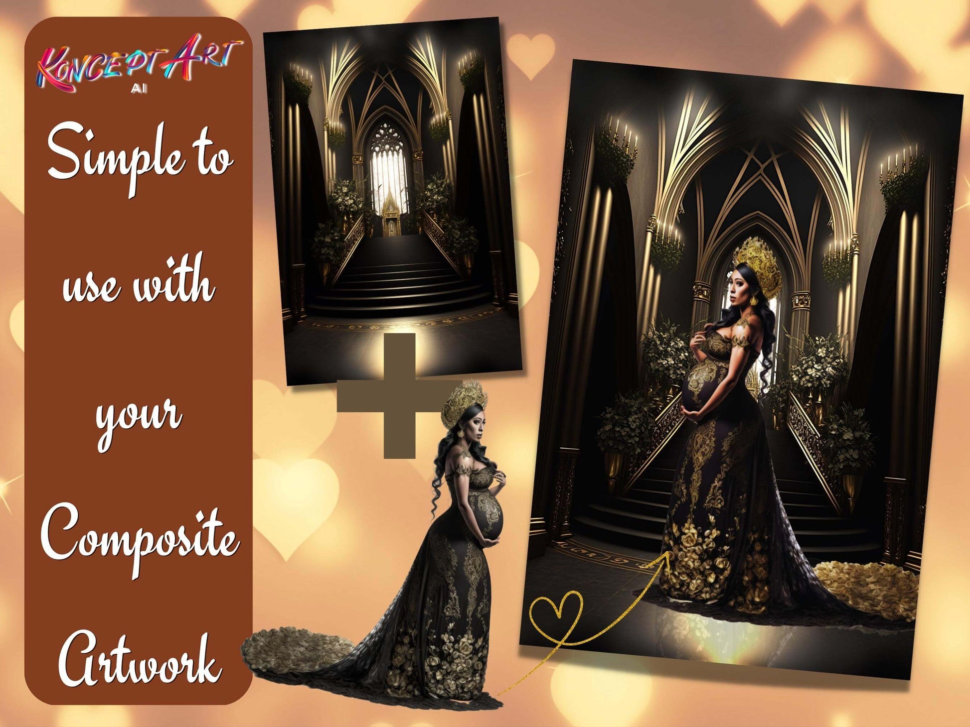 Black and Gold Valentine Digital Gothic Church Backdrops