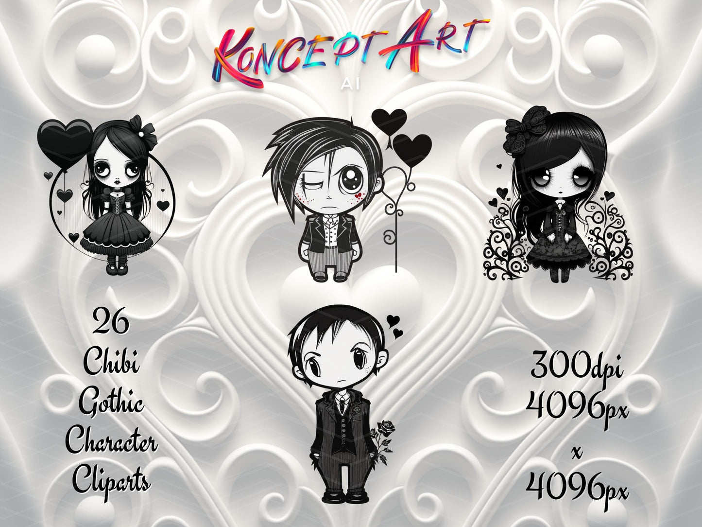 26 x Chibi Gothic Valentine Clipart Bundle