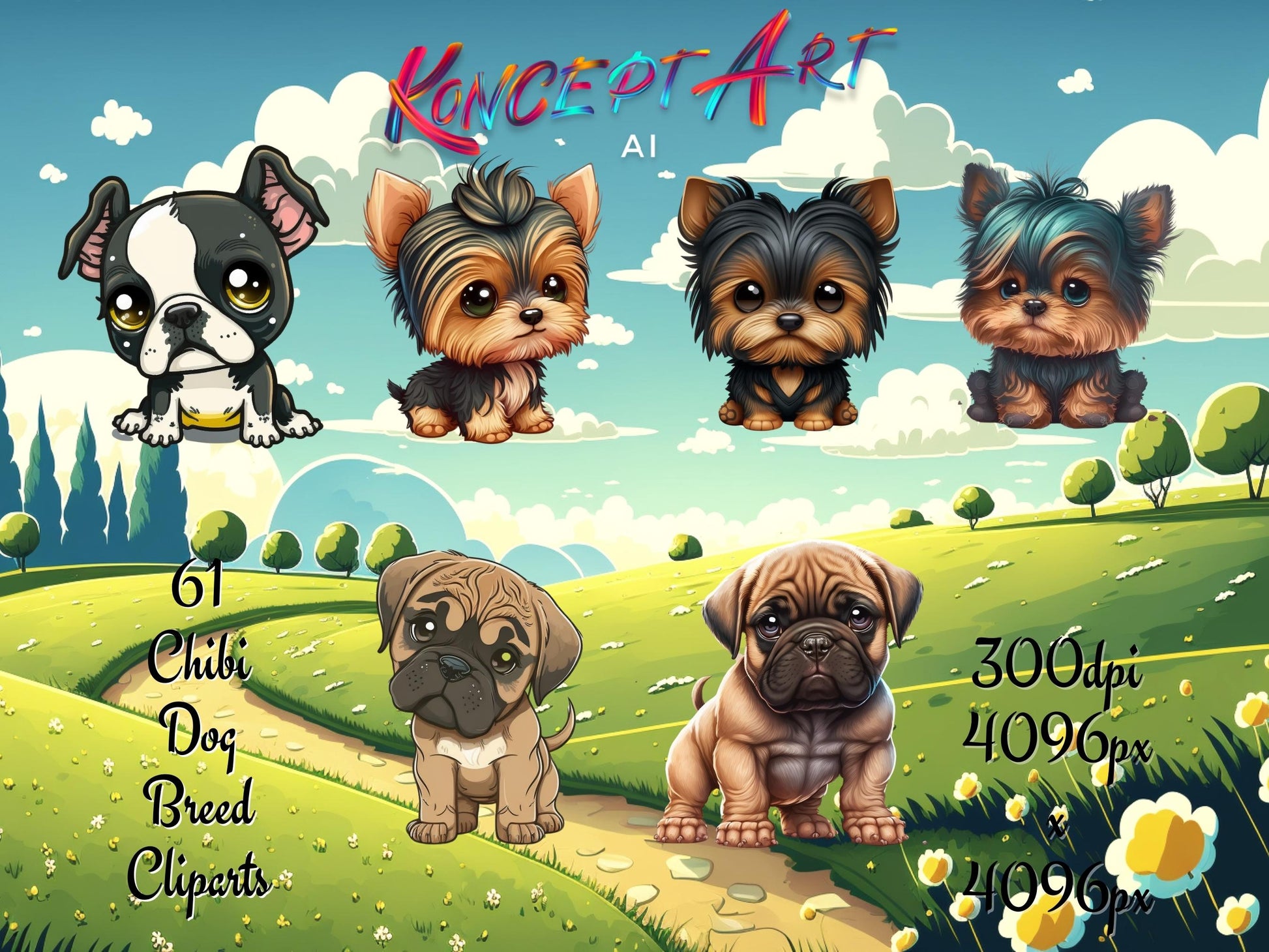 Chibi Dog Breeds Clipart Bundle