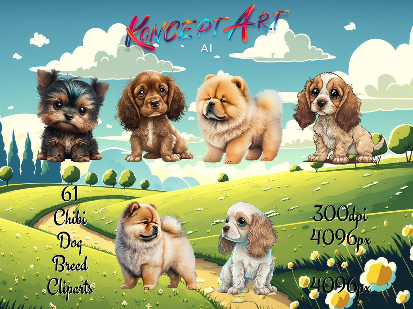 Chibi Dog Breeds Clipart Bundle