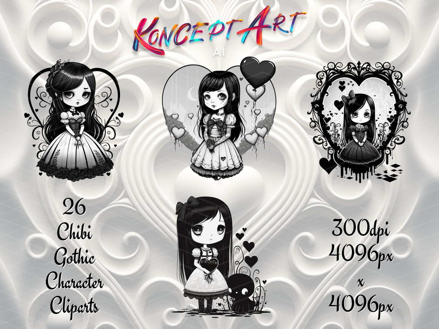 26 x Chibi Gothic Valentine Clipart Bundle