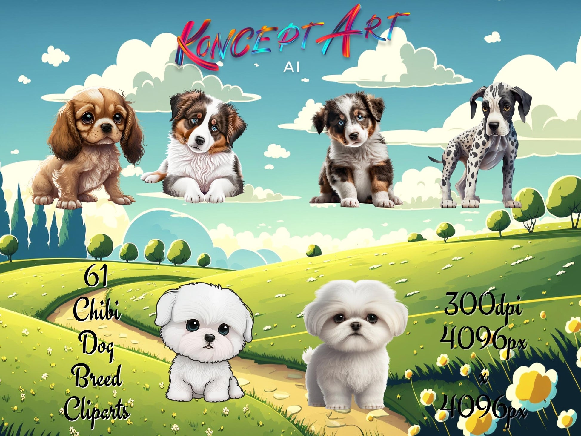 Chibi Dog Breeds Clipart Bundle