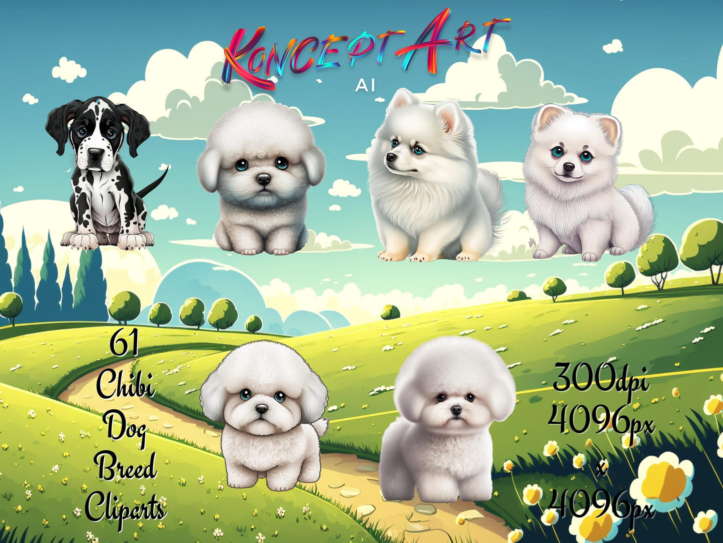 Chibi Dog Breeds Clipart Bundle