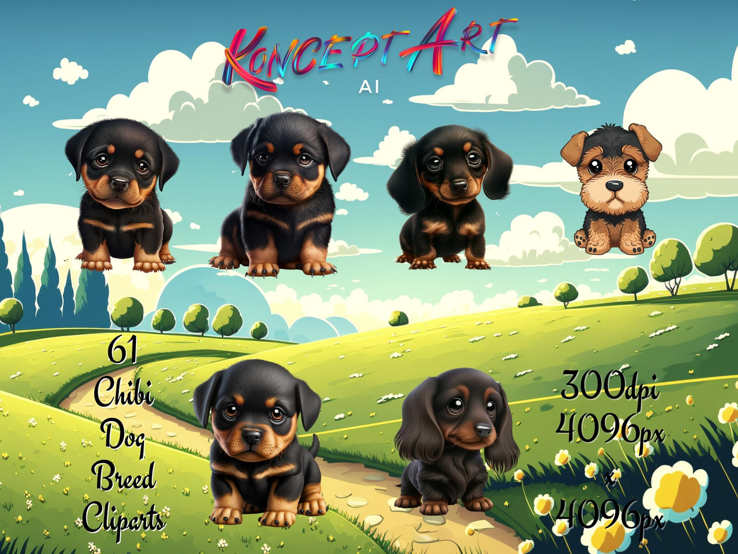 Chibi Dog Breeds Clipart Bundle